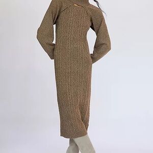 Anthropology Current Air    Brown Cable Knit Midi Dress